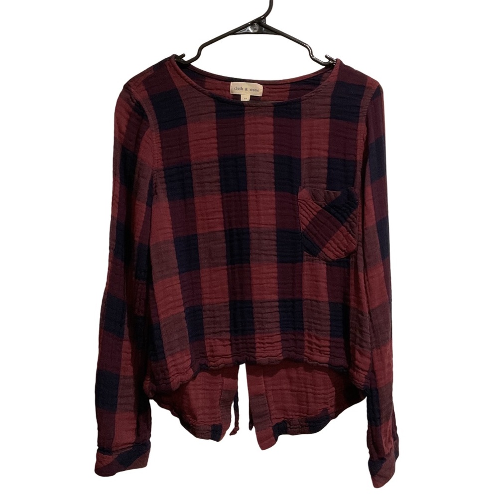 Cloth & Stone plaid Blouse Long Sleeve Burgundy‎